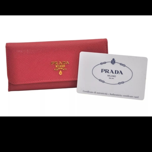 PRADA Leather 6-Hook Key Holder Dark Pink & Gold Hardware COA Card MSRP $399 EUC - Picture 1 of 16
